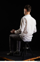 Whole Body Man White Shoes Shirt Trousers Slim Sitting Studio photo references